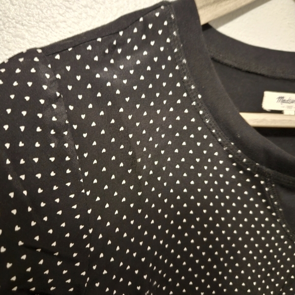 Madewell 100% Silk (Front) Black & White Heart Print Blouse Shirt Size Small - Picture 3 of 6